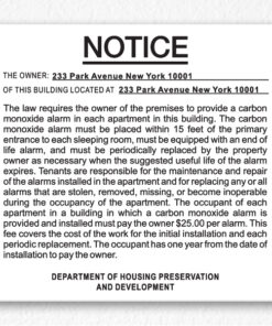 Carbon Monoxide Alarm Notice NYC in Black text