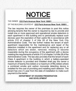 Building Smoke Detectors Notice NYC in Black Text