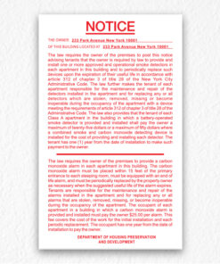 Smoke Detectors & Carbon Monoxide Notice NYC in Red Text