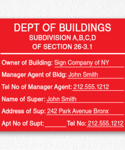 Department of Building Sign in Red