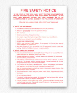 Building Fire Safety Notice in Red Text