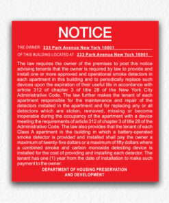 Building Smoke Detectors Notice NYC in Red