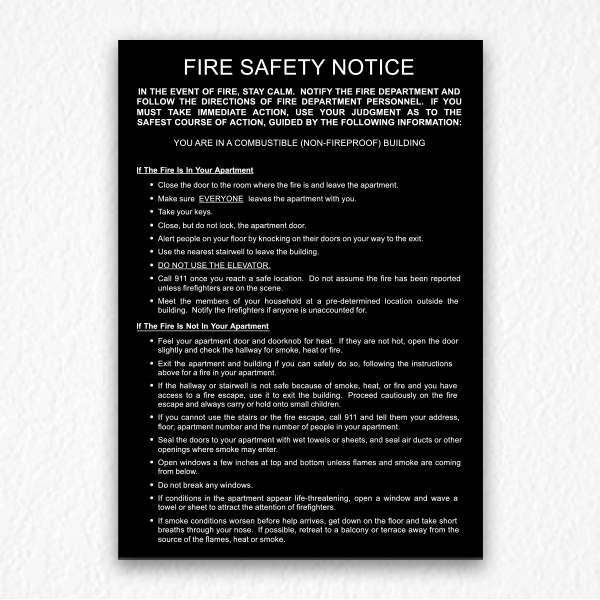Building Fire Safety Notice in Black