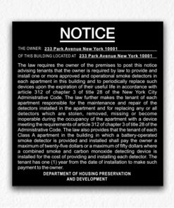 Building Smoke Detectors Notice NYC in Black