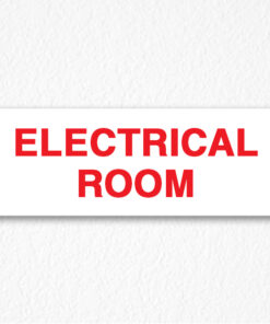 Building Electrical Room Sign in Red Text