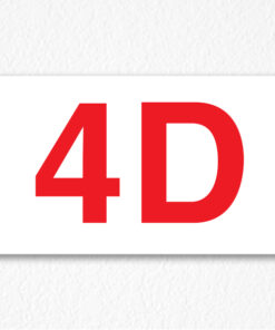 4D Room Number Sign in Red Text