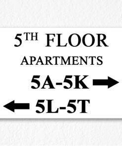 Floor Number and Apartment Directional Sign in Black Text