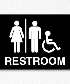 Restroom Sign with Icons on Black
