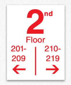 Floor Number Directional Sign in Red Text