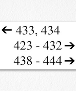 Directional Room Number Sign in Black text