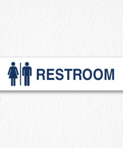 Restroom Sign in Blue Text
