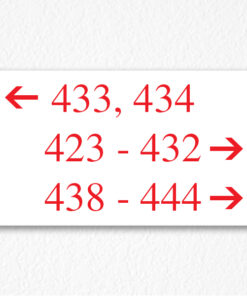 Directional Room Number Sign in Red text