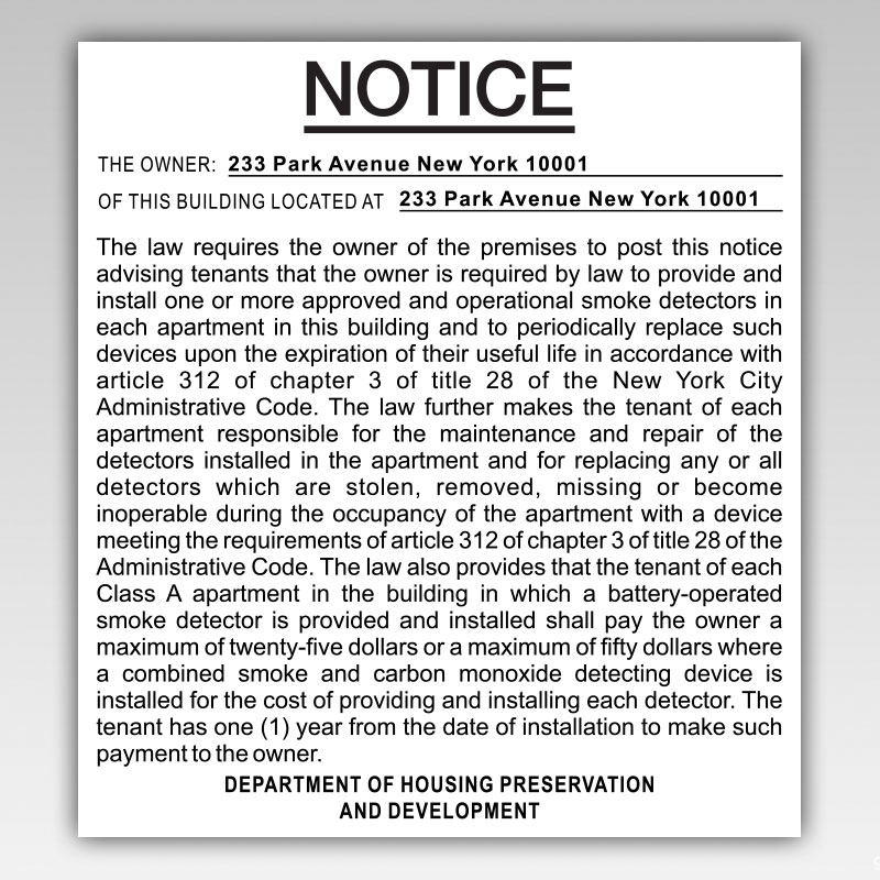 HPD Building Smoke Detector Notice